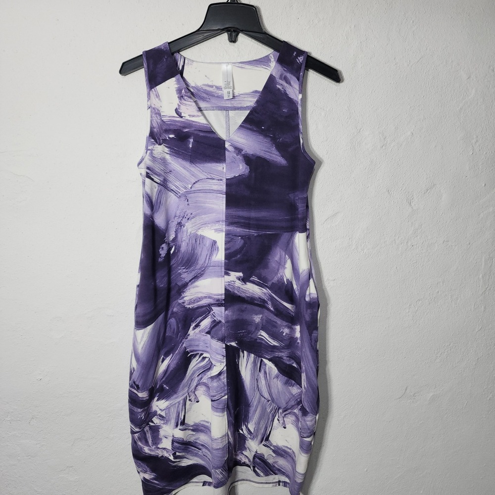 MarlaWynne Dress XS Purple White Abstract Brushstroke Sleeveless V-Neck Pockets